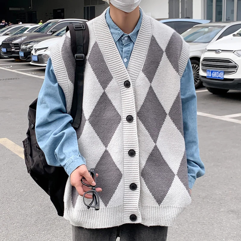 Windproof Open Front Button V Neck Vest Waistcoat Men Warm Soft Coat Autumn Winter Top Sleeveless Basic Casual Knit Cardigan 250225