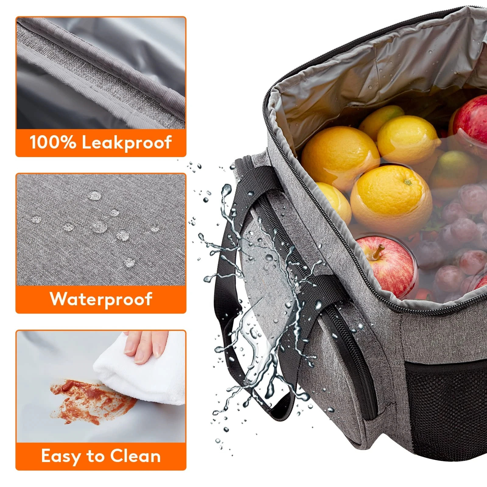 Ship from US 1pc Grey Oxford Cloth Lunch Bag With High Capacity Handheld Shoulder Straps Portable Large Waterproof Leakproof 250227FBB