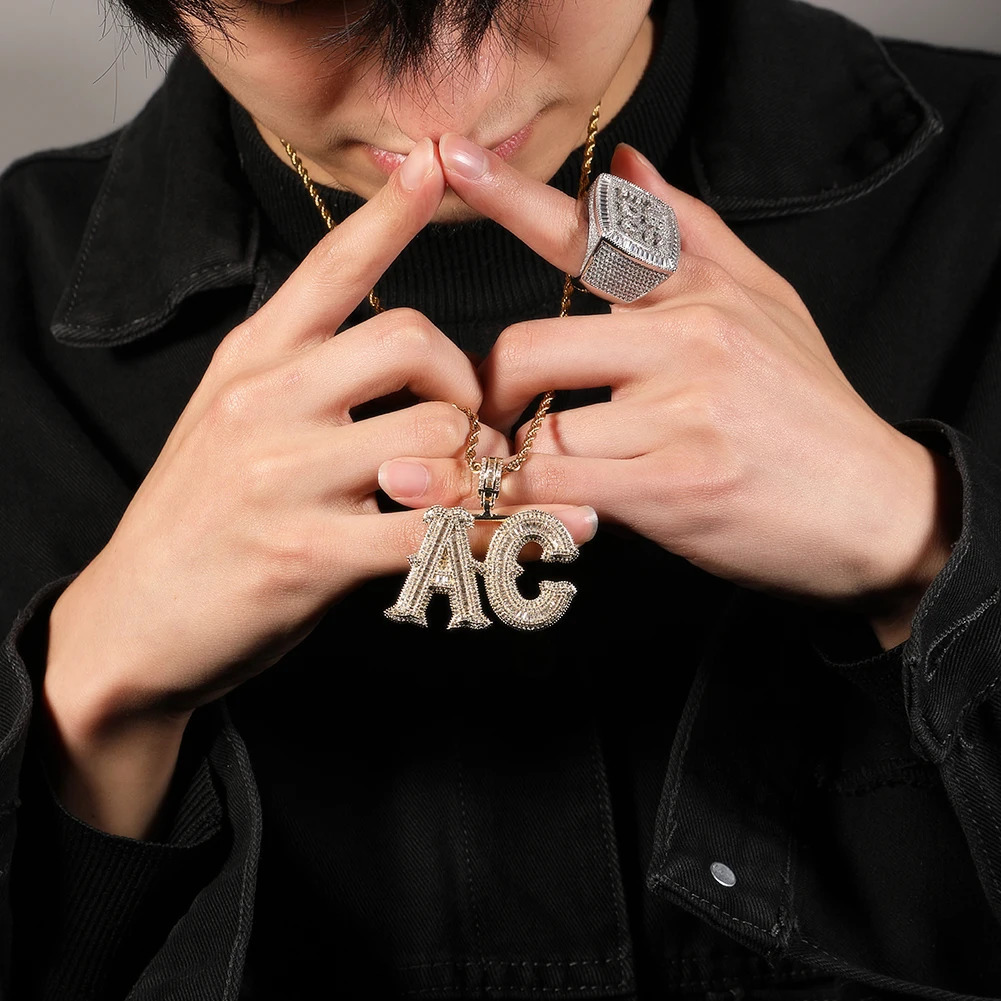 THE BLING KING Custom Name Iced Out Baguettecz Cubic Zirconia Number Letter Pendant Chain Necklace Hiphop Punk Jewelry For Gift 250227