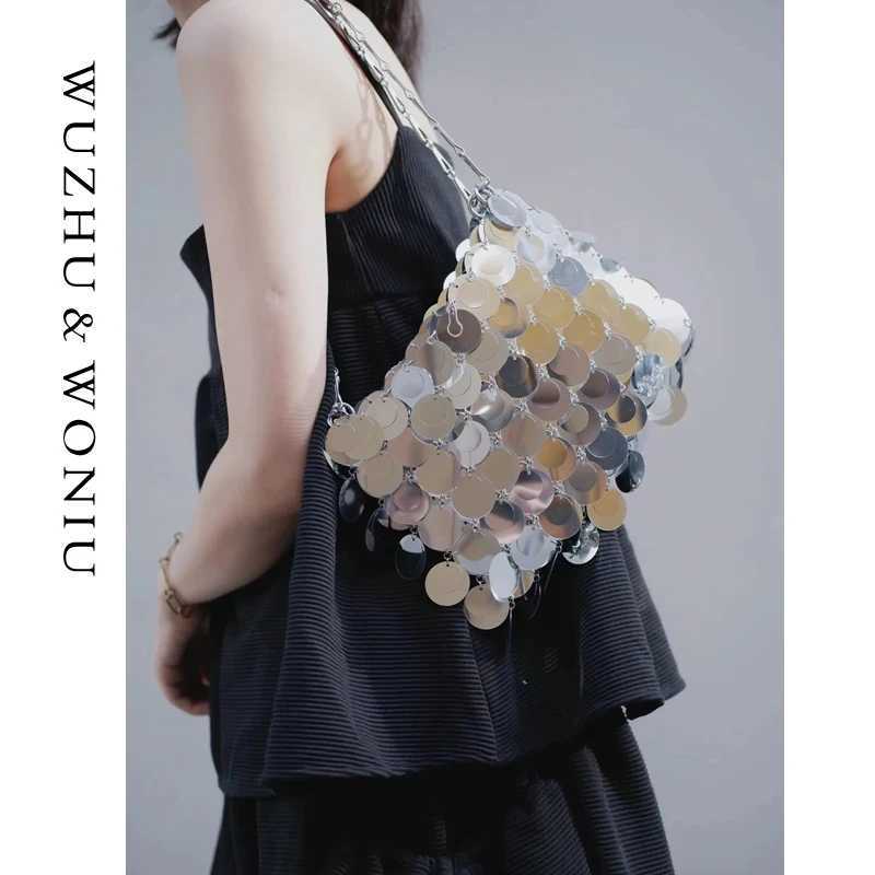 Women Glitter Handbag Designer Jewelry Metal Sequin Chain Woven Bag Evening Bags Cluh Travel Holiday Shoulder Bag HandbagXJ250227