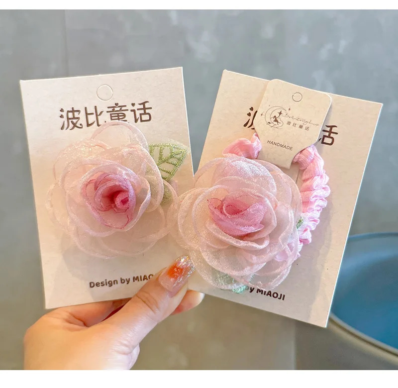 30pcs cute hair clip Chiffon 3d Flower Lace Applique organza Chiffon Flower Lace 3d Flower Lace Applique for hair 250227