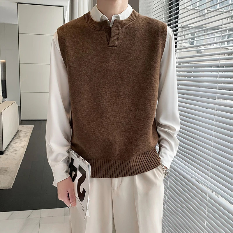 Winter Sweater Vest Men Warm Fashion Slim Fit Korean Casual Vneck Sleeveless Mens Jumper Clothes 250225