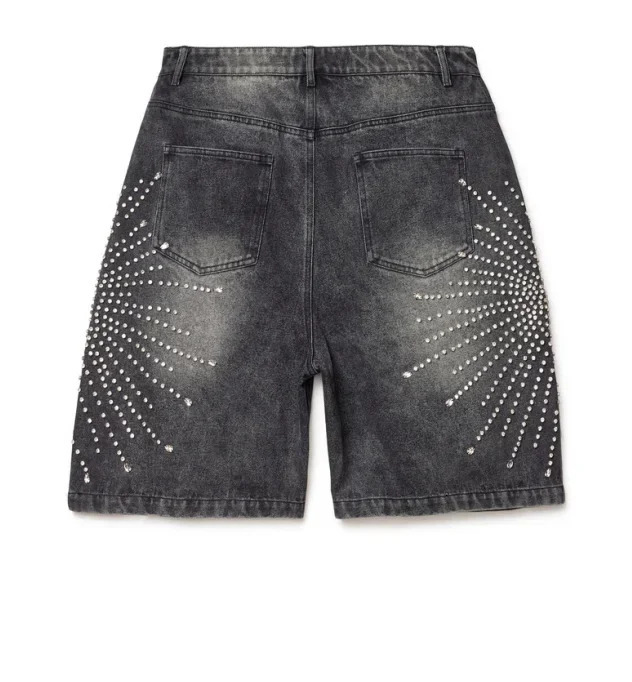 Shorts jeans straight version light color summer daily simple diamond n loose wide leg niche versatile five-quarter pants 250226