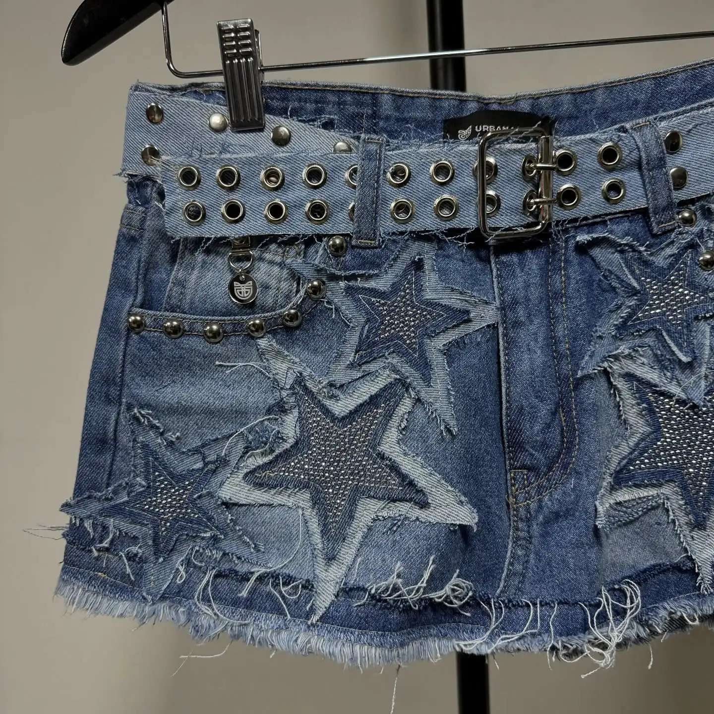 Spicy Girl Gothic Hip Hop Rock Denim Patchwork Short Skirt Europe and America Style Street Versatile Skirts Plaid Skirts 250226