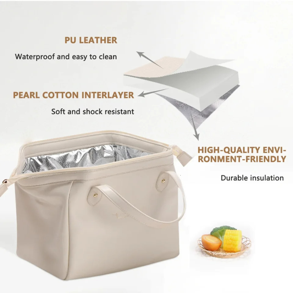 Ship from US Portable lunch bag heat insulated box childrens school picnic large capacity handbag 250227FBB