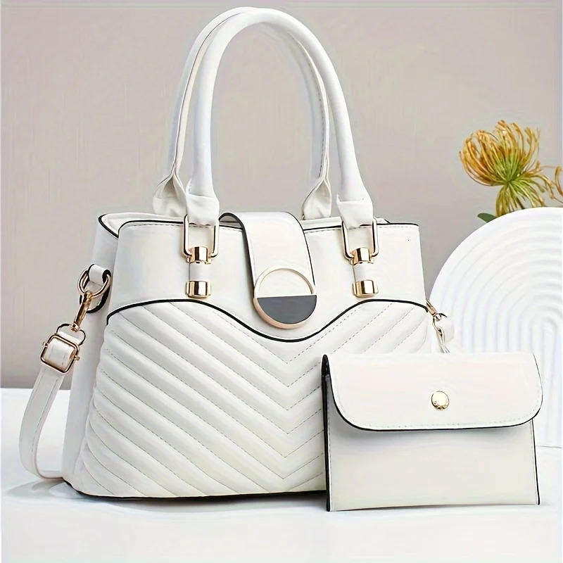 Ship from US 2pcsset Fashion Top Handle Satchel Elegant Crossbody Bag Womens Casual Handbag Shoulder Purse 250227FBB