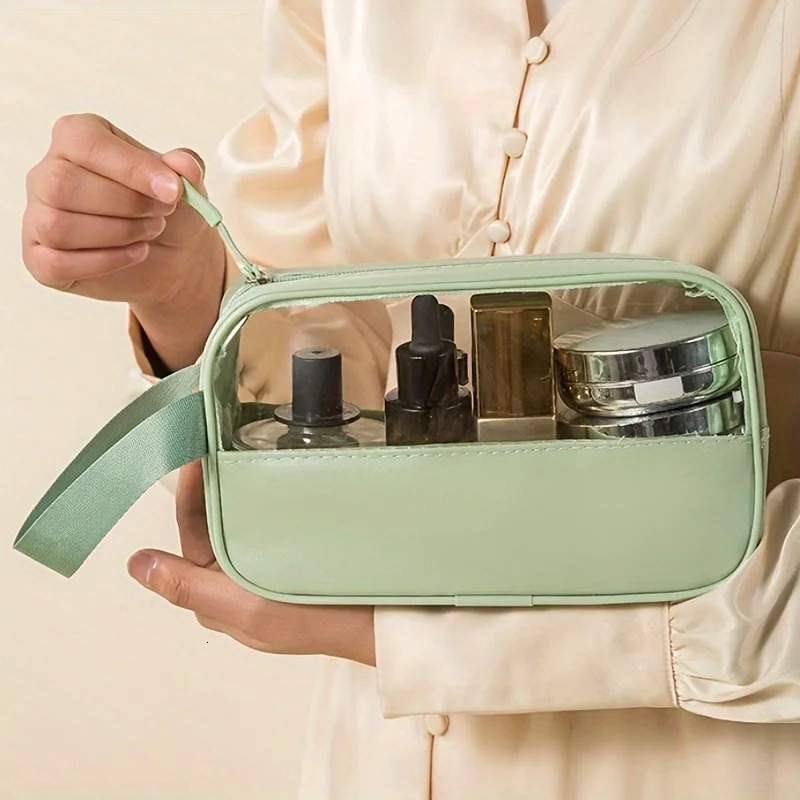 Ship from US 3Piece Portable Transparent Makeup Bag Set Organizer with Zipper and Handle Fashionable Womens Travel Toilet 250227FBB