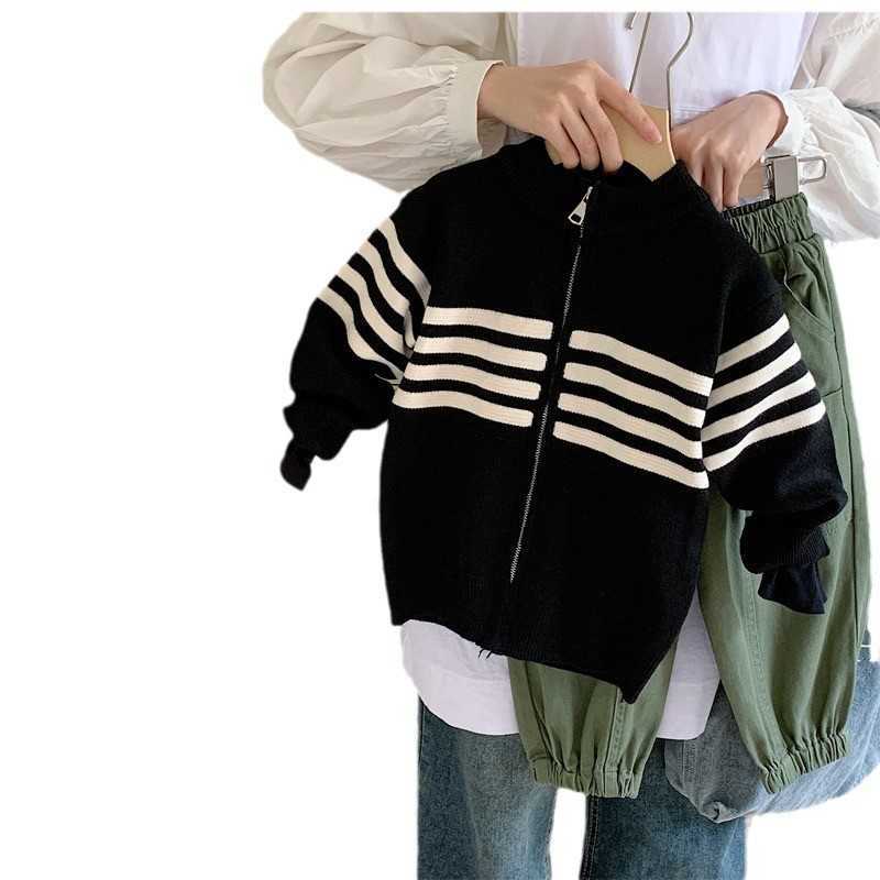 Pullover Linlin Mommy 2025 Spring and Autumn collection boys fashion boys baby handsome contrasting color striped knitted cardigan autumn and winterY2