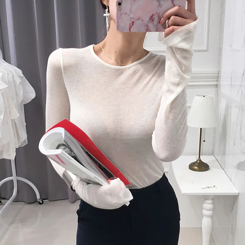 Shintimes Sexy Shirt Women TShirt Long Sleeve Korean Style Slim Basic Elasticity Tshirt Top Womens Clothing T Femme 250226