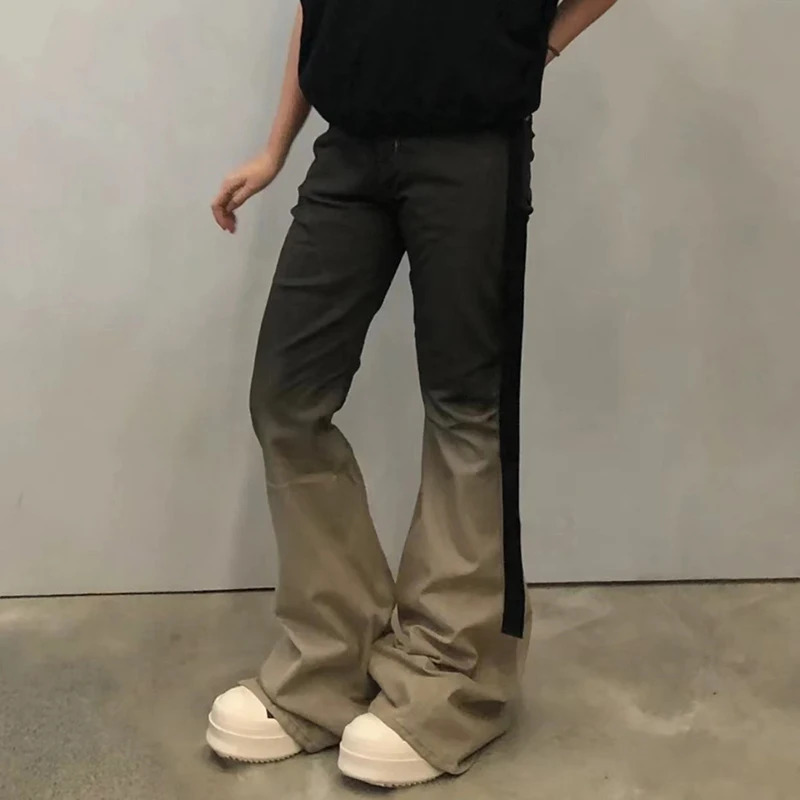 PFNW Dark Style Worn-out Vintage Washed Gradient Jeans Male High Street Niche Loose Boot Cut Mens Pants Chic 28W4551 250221