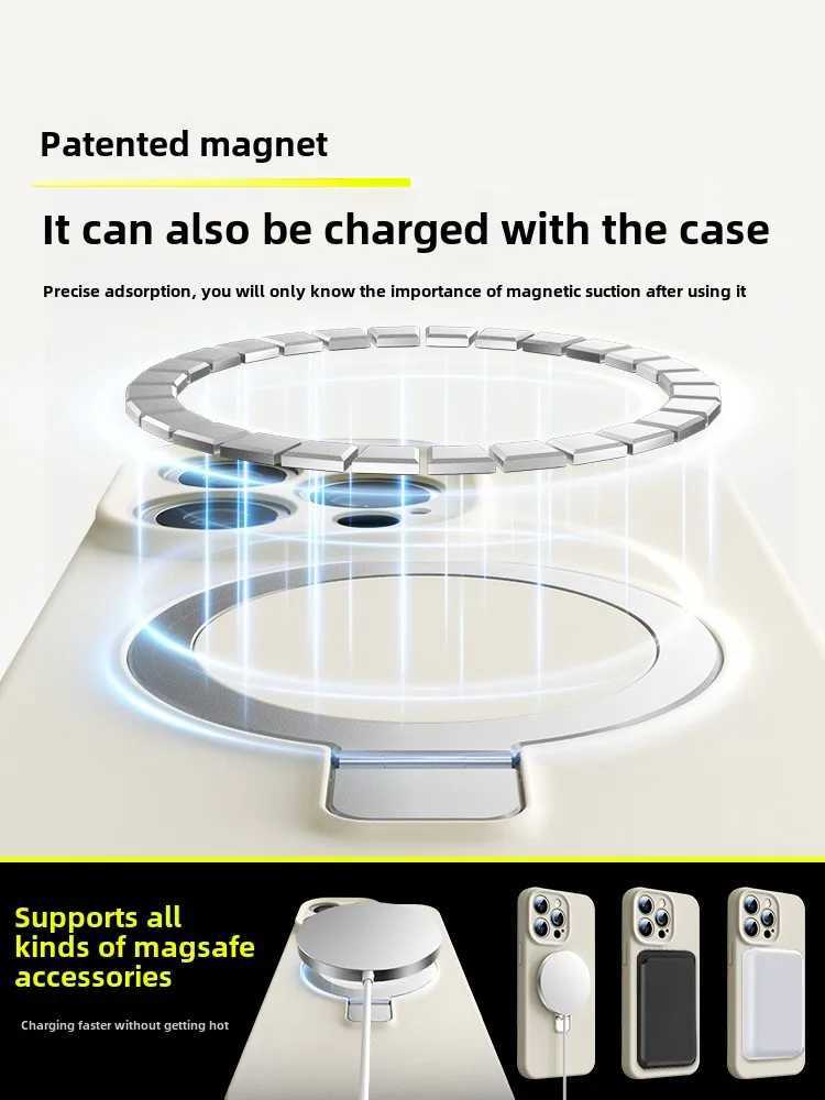 Magnetic Adsorption Liquid Silicone Case with Stand for 16 Pro Max Shockproof Full Cover for iPhone 15 13 PM Z250227