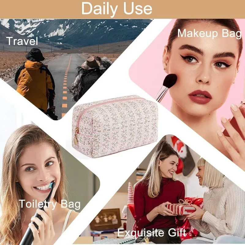 Ship from US Travel Cosmetic Bag Ladies Girl Zipper Floral Toiletries Organizer Makeup Portable Storage 250227FBB
