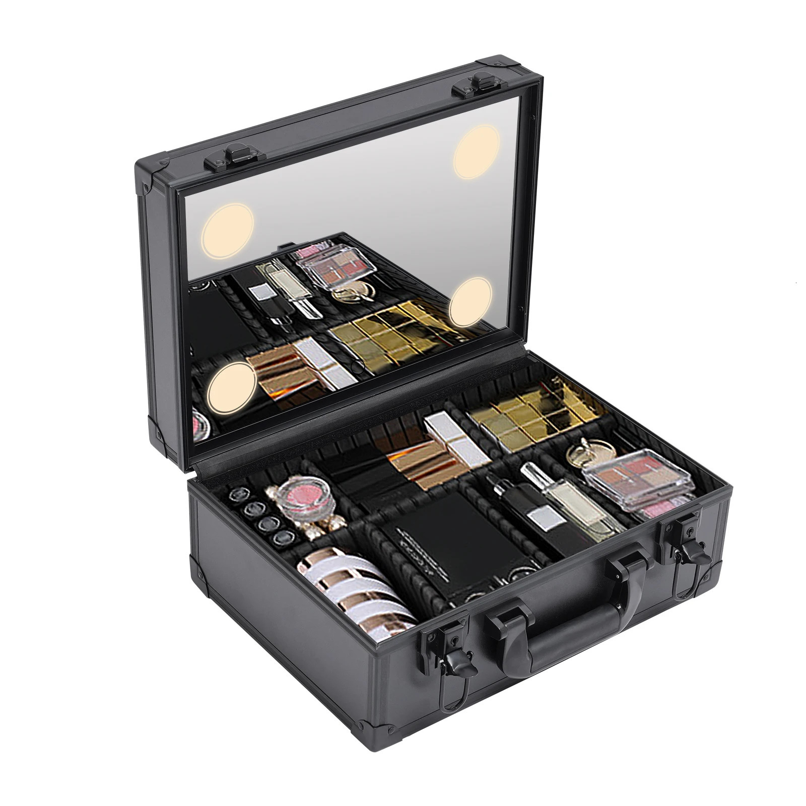 Ship from US Makeup Bag with LED Mirror Portable Travel Cosmetic Organizer Train MakeUp Case 250227FBB