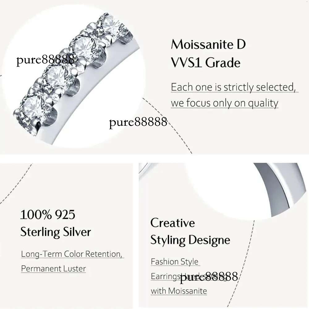 Sterg Sier White Gold Round Eent Cut D Color Moissanite Ring for Girls tail Jewelry