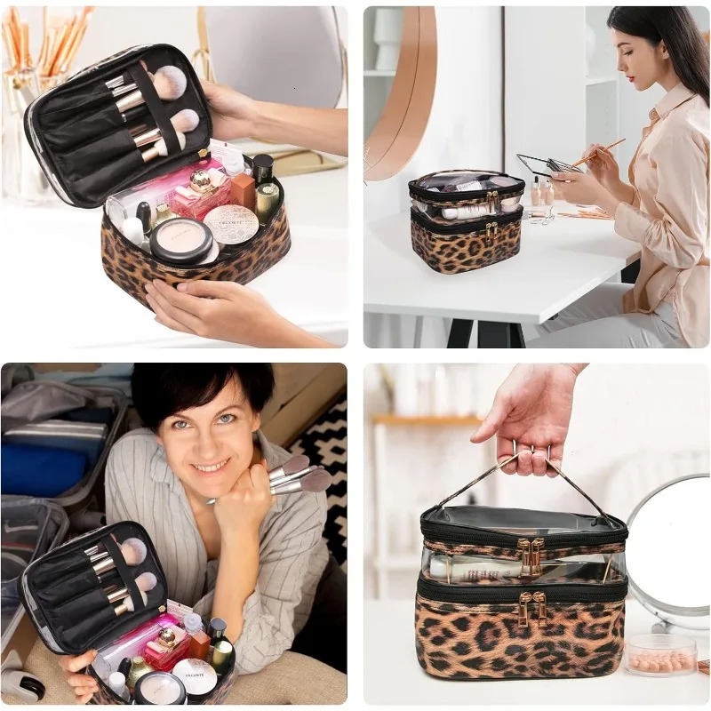 Ship from US Double layered makeup bag travel womens portable waterproof 250227FBB