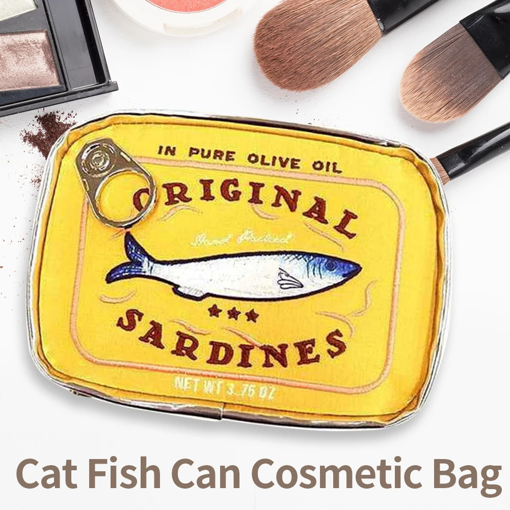 Ship from US Canned Sardines Style Makeup Bag Cute Bath Travel Creative Portable Fashion Zipper Multifunction Soft for Weekend Vacation 250227FBB