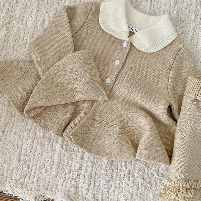 Autumn Winter Infant Baby Girls Clothing Set Long Sleeved Knitted CardiganShorts Toddler Baby Knitted Clothes Suit 250227