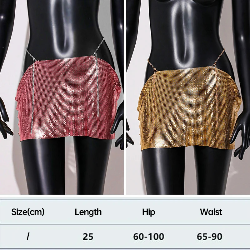 Sexy Metal Sequins Beach Mini Skirt Women Summer Nightclub Party Skirt Rave Festival Outfit Y2K Streetwear Skirt 250226