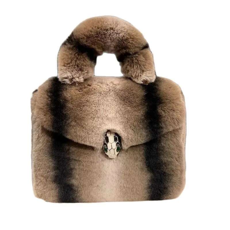 Real Rex Rabbit Fur Clutch Bag for Women, Evening Handbags, Fashion Winter Purse