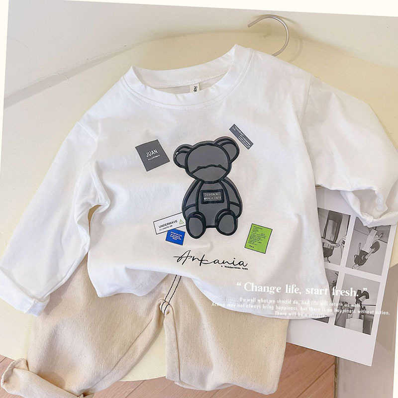T-shirts Cotton boys T-shirt long sleeved autumn clothes childrens cartoon printed top womens baby base shirt spring and autumn childrens clothingY250