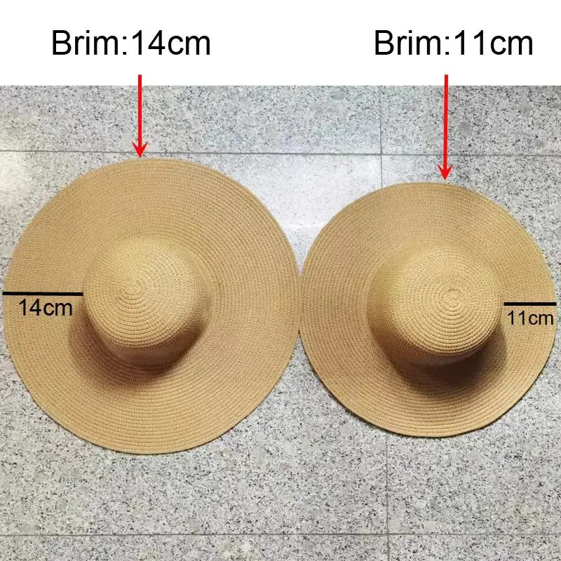 Summer Solid Color Fashion Rhinestone14cm Oversized Sun Hat Ladies Beach Sunscreen Straw Hat Travel Foldable Uv Panama Wholesale 250218