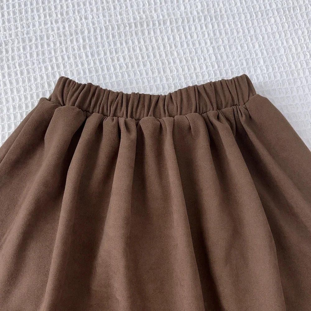 Bear Leader 3-7 Year Old Autumn and Winter Plain Kids Clothes Girls Long Sleeved Plush A-line TopShort Skirt Two-piece Set 250227