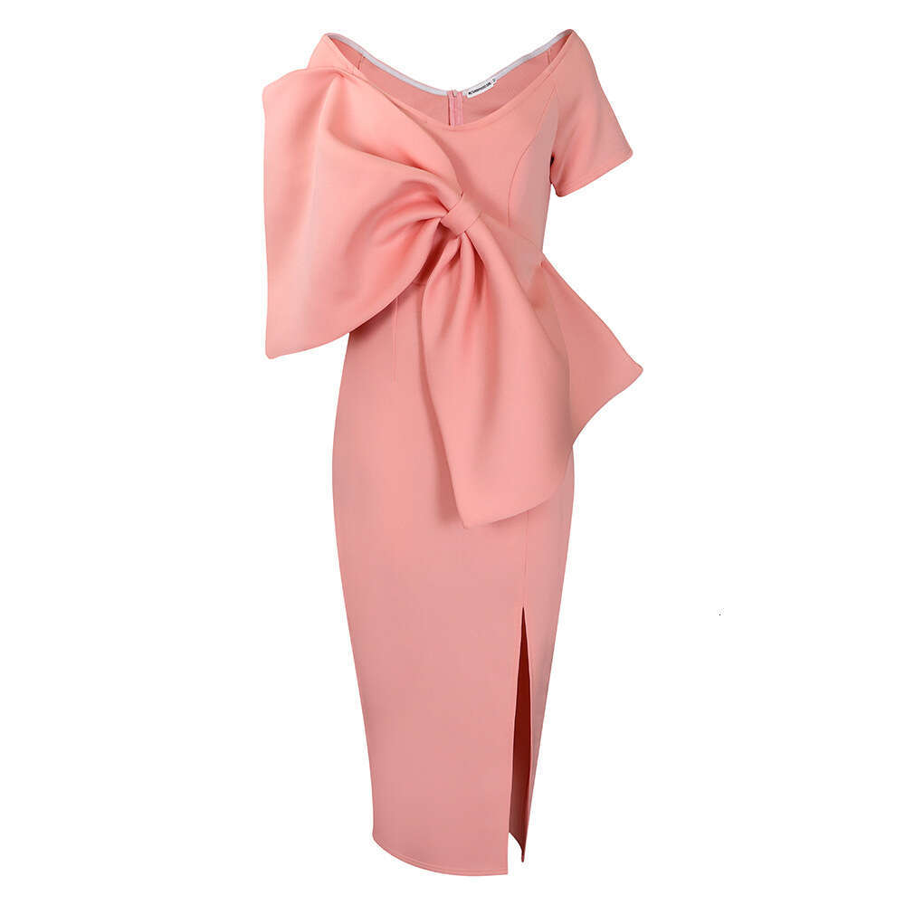 D395 Party Women's Sexy Big Bow Split Bag Hip Skirt European and American Dress 2025 New Casual Fashion Trendy Clothing