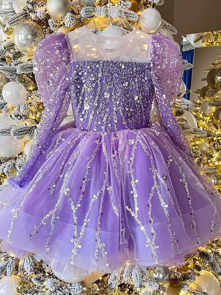 Girl's Dresses New Luxurious Child Birthday Party Dress Sparkly Girl Wedding Party Dress Puff Flower Girl Dress Cute Baby Dress First Gown Y25022