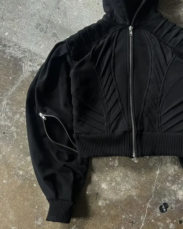 Rock Hip Hop Zip Up Long Sleeves Loose Hoodie Gothic Men Women Stripe Patchwork Big Pocket Jacket Y2k Retro Street Sweatshirt 250227