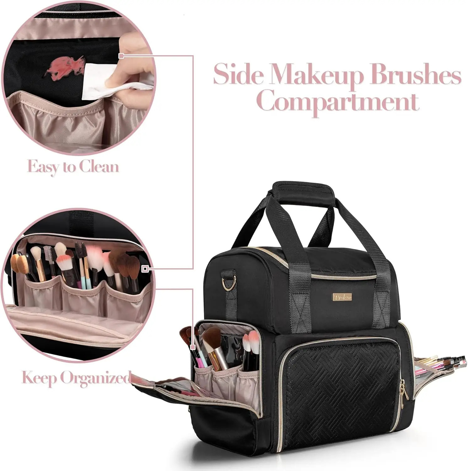 Ship from US Large Cosmetic Bag with 3 Removable Case Double Layer Travel Organizer Inner Dividers and Makeup Brushes Storage Section 250227FBB