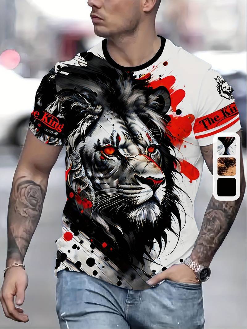Designer's New Versatile And Trendy 2025 Men's Lion 3D Fashion Printed T-shirt With Free Shipping