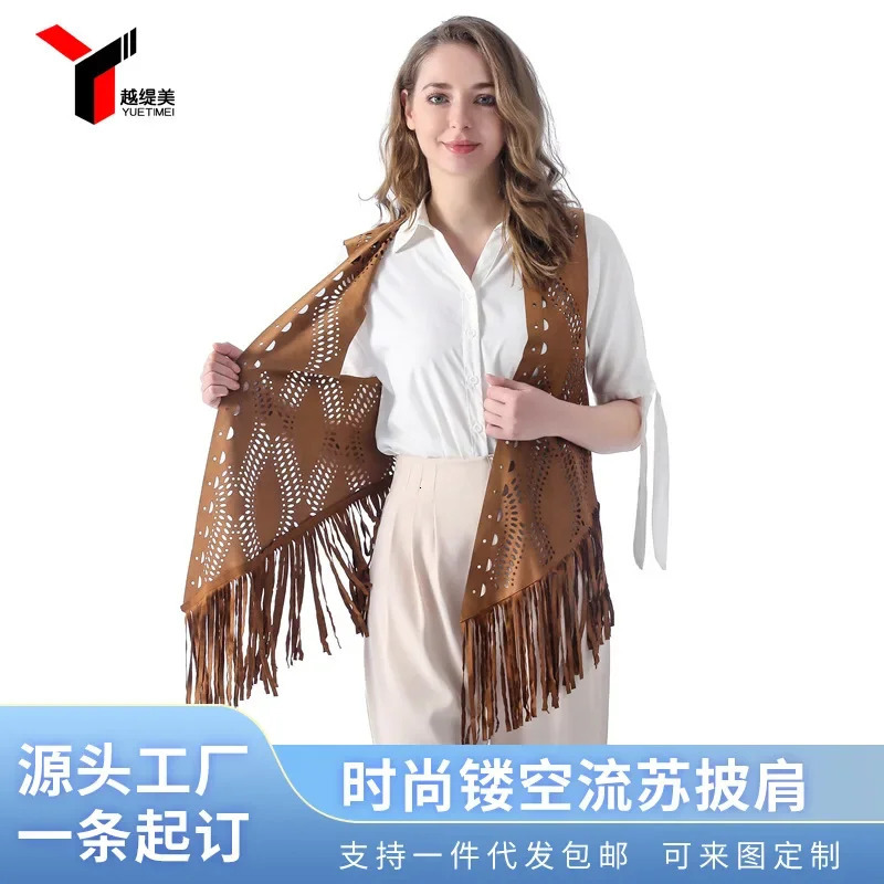 Western Cowboy Style Womens Suede ExtraLong Fringed Vest AllMatch FolkCustom Desert Beach Vacation Shawl Size A2256 250227
