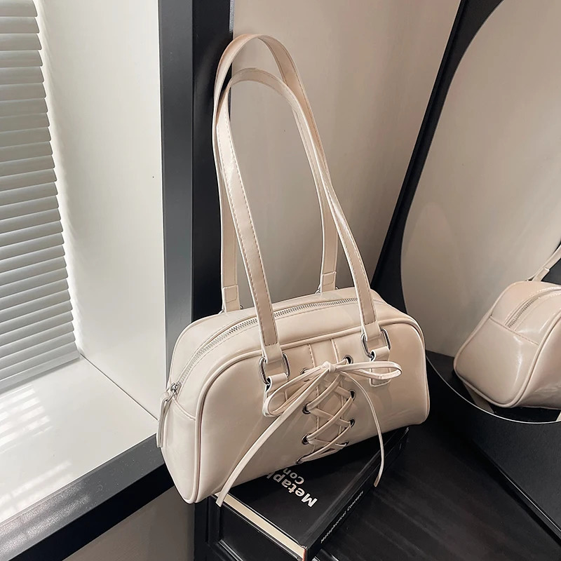 Ship from US Boston Tote Bag for Women with Zipper Bowling Handbag PU Leather Underarm Hobo Work Travel 250227FBB