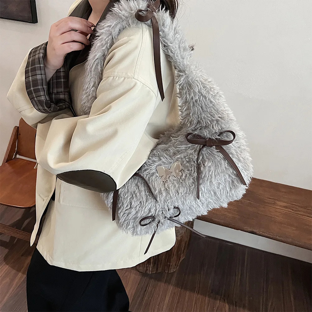 Ship from US Womens plush shoulder bag with zipper inner pocket clutch wallet homeless work travel 250227FBB