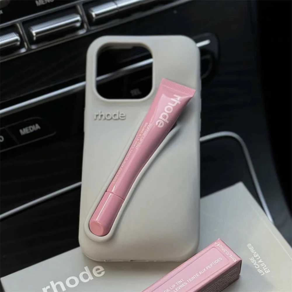 Rhode lipstick holder with lip shaped glass phone case for iPhone 13 16 15 Pro Max 11 12 14 Plus lipstick soft silicone cover Z250227