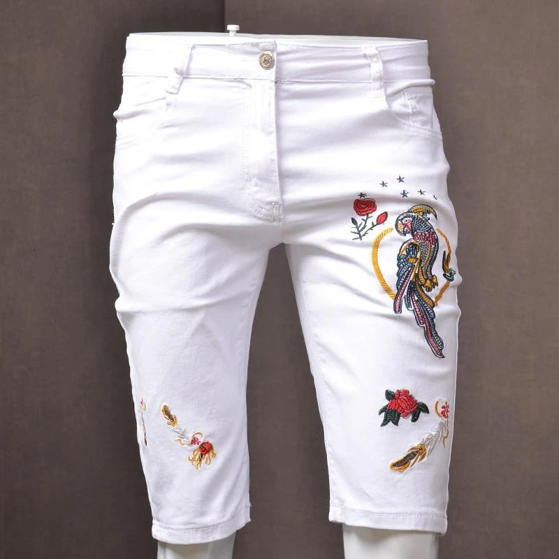 Short Jeans Pants for Men Bermuda Multi Color y Long Mens Denim Shorts Half Stretchable White Zipper Y2k Fashion Thin Xl 250226