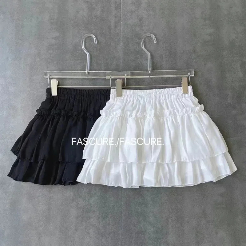 Summer Kawaii White Ball Gown Skirts Women Fashion Slim Fit Mini Skirts Giris Y2k All Match Elastic High Waist Black Faldas Goth 250227