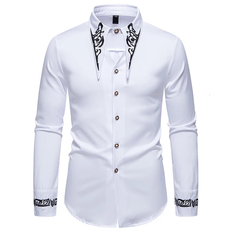 Men Long Sleeve Shirts Floral Collar Mens Dress Shirt Male Groomsman Clothes Chemise Hemd Homme Shirts S65 250224