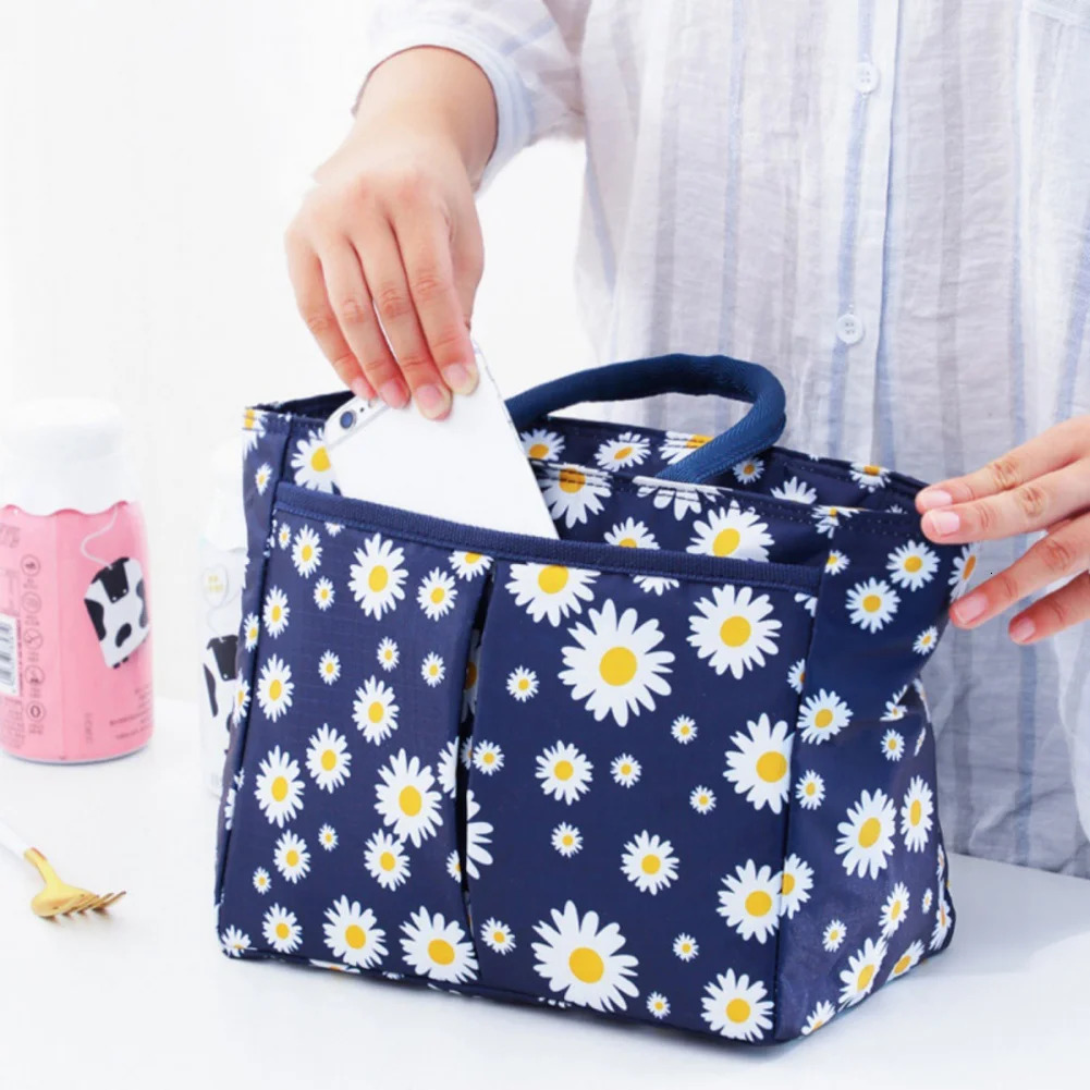 Ship from US 1 Oxford cloth large capacity lunch bag daisy printing work food bento insulated picnic cooler 250227FBB