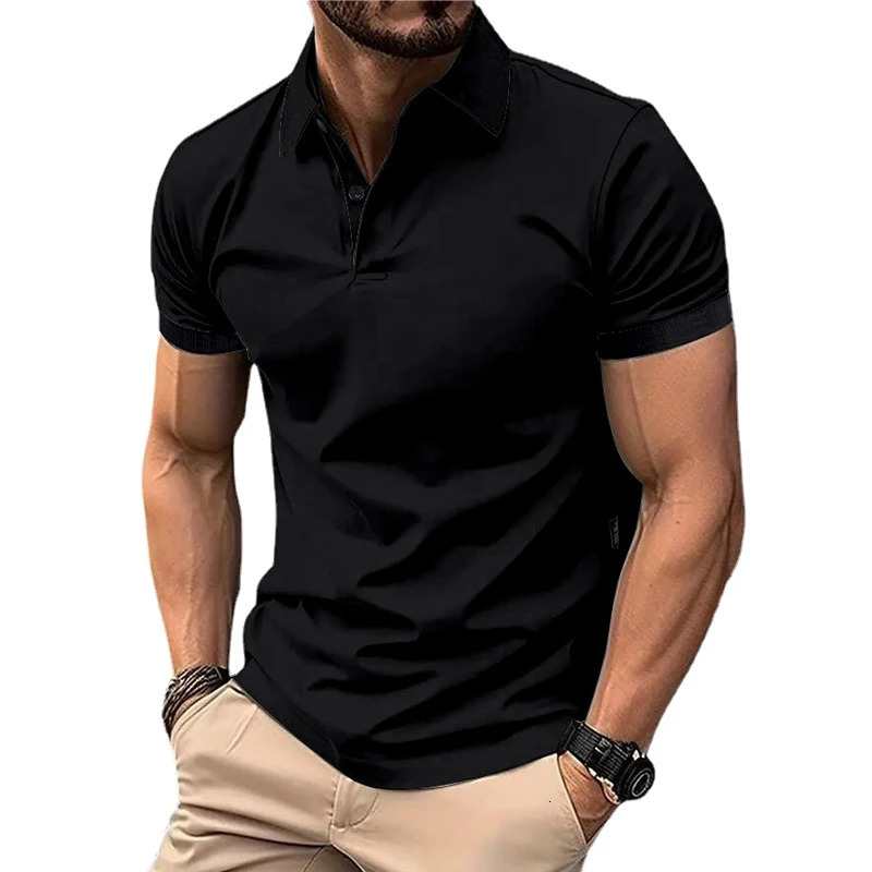 Summer Mens Solid Color Polo Shirt Short Sleeve Lapel Button Tshirts for Men Casual Streetwear Lightweight Jogging Tops 250224