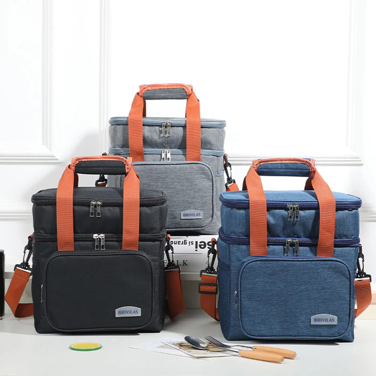 Ship from US Thick doublelayer lunch bag with multiple adjustable pockets suitable for outdoor camping and hiking trips 250227FBB