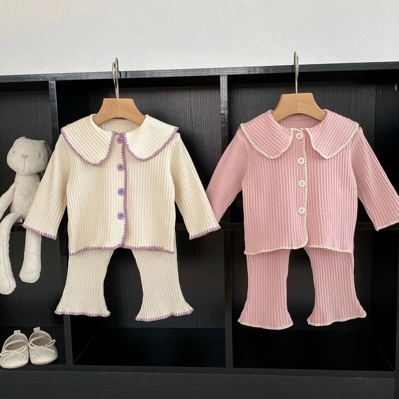 Baby Clothing Set Autumn Knitted Girls Set Collar Long Sleeve CardiganPants 0-3 Year Childrens Two Piece Set 250227