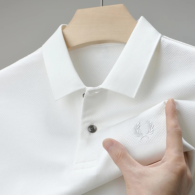 High end 100 Cotton Mens Polo Shirt Summer Lapel Wheat Ear Embroidered Short sleeved T-shirt Business Fashion Mens 250226