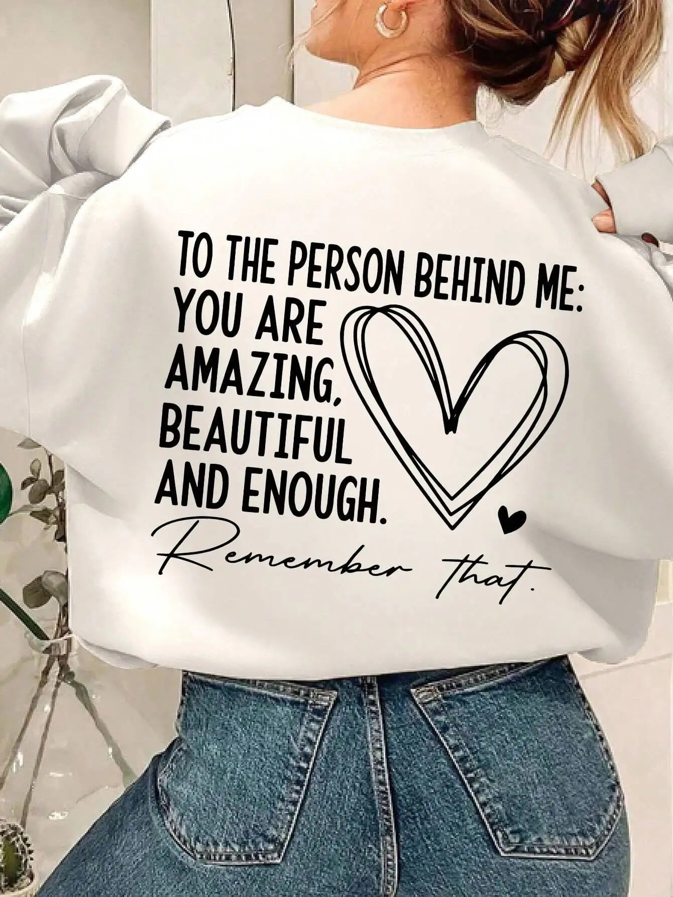 Casual Women Sweatshirt You Are Amazing Beautiful And Enough Letter Print Pullover Warm Soft Hoody Loose Crewneck Fleece Clothes 250227