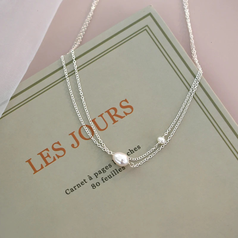 ASHIQI Natural Freshwater Pearl Double Necklace 925 Sterling Silver Chain for Women Female Pearl Choker Fashion Jewelry 250222
