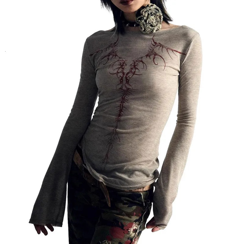 Women Long Sleeve TShirts Spring Autumn Clothes y2k Fashion Round Neck Slim Casual Tops Womens Clothing Streetwear 250226