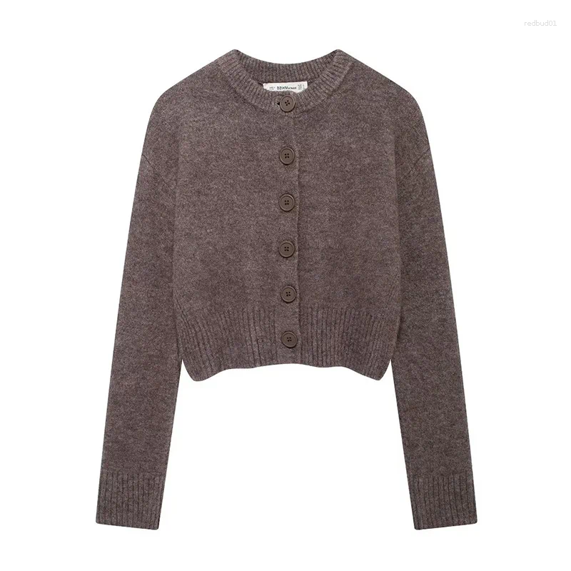 Women's Knits Women Fashion Solid Single Breasted Knitted Sweater Vintage O-Neck Long Sleeves Female Chic Lady Tops Out