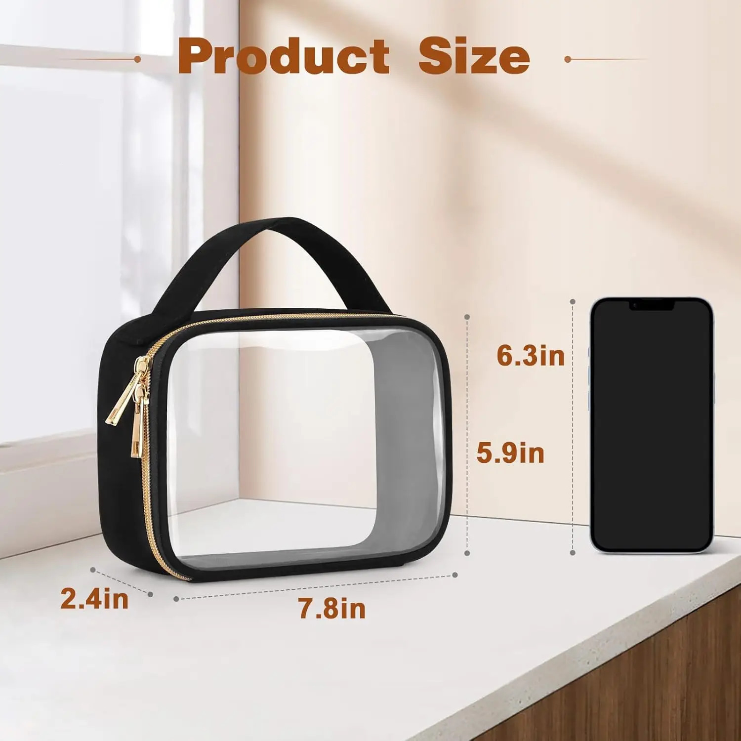 Ship from US 2 Pack Clear Makeup Bags with Handles Quart Size Toiletry PVC Cosmetic for Women and Men Carry 250227FBB