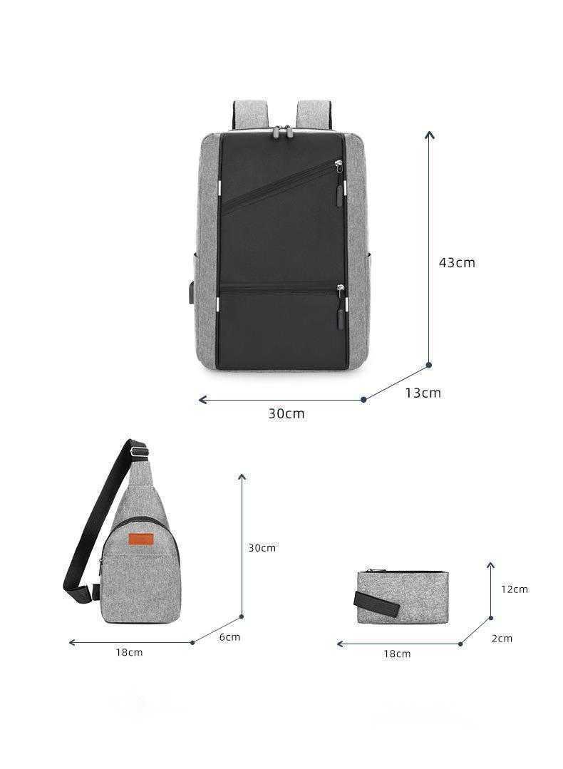 New Business Computer Backpack Three Piece Set Backpack With Large Capacity And Multifunctional Usb Backpack Day Backpack Travel Bag 241225