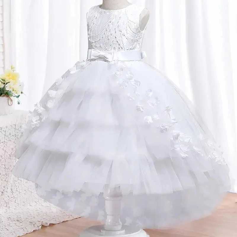 Girl's Dresses 2025 New Year Christmas Party Embroidered Sticker Tailcoat Flower Girl Birthday Party 3-12 Year Sequin Holy Feast Tailcoat Y250227